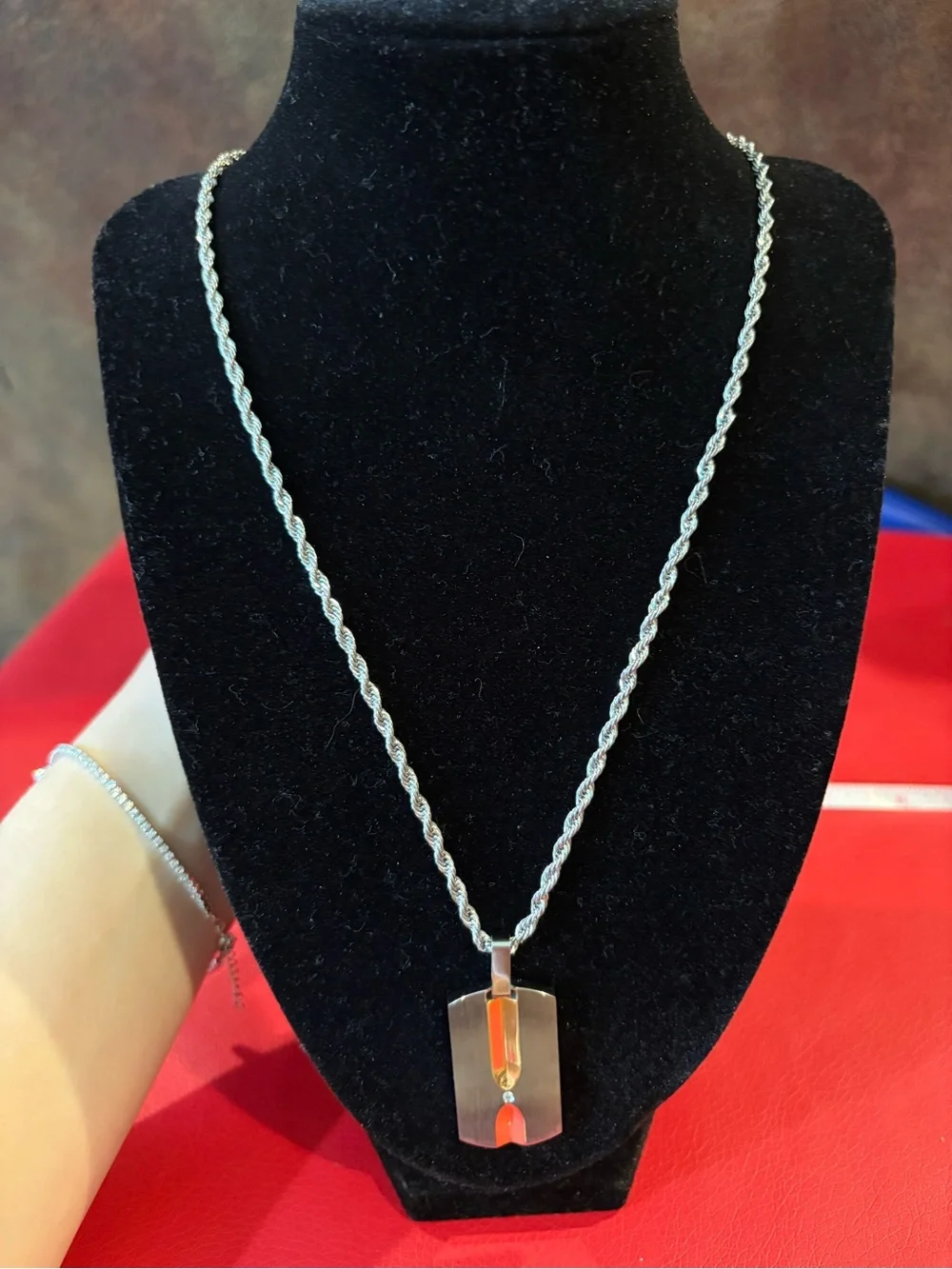 Stainless Steel & Rose Gold Diamond Cross Pendant Necklace